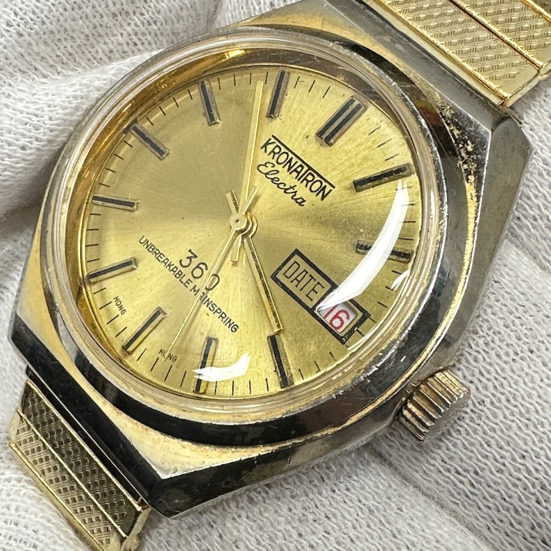Vintage Kronatron Electra 360 Gold Men’s Wrist Watch c. 1950