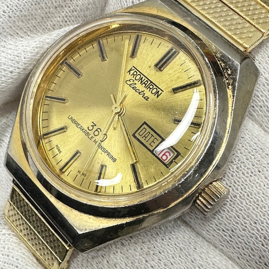 Vintage Kronatron Electra 360 Gold Men’s Wrist Watch c. 1950